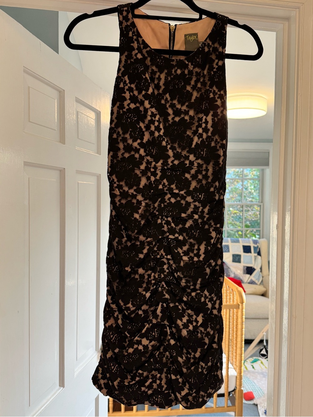 Taylor Black Lace Cocktail Dress with Nude Lining
